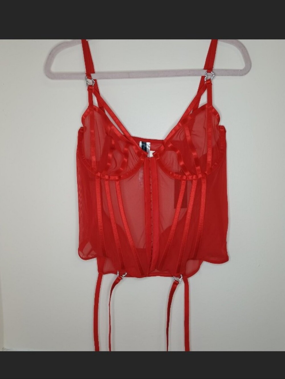 NWT Pretty Little Thing Women's Red Mesh Corset Rhinestone Hearts size XXL